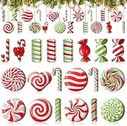 40 Colorful Wood Peppermint Ornaments for Christmas Tree - With Ropes for Hanging Candy Decorations and Party Xmas Tree (Cute)