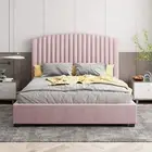 Camelia Bed Frame Pink Velvet Upholstery Quality Slats Metal Multiple Sizes