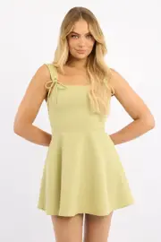 Green Fit And Flare Dress Ribbon Detail - Size 16XL, Women's Skater Dress