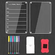 2 PCS Magnetic Whiteboard for Fridge, Weekly Planner Whiteboard, Reusable Acrylic Menu Board Including 6 Markers, Storage Bag and Eraser