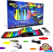 Rock and Roll It - Rainbow Piano. Flexible, Completely Portable, 49 Standard Keys, Battery OR USB Powered. Includes Play-by-Color Song Book!