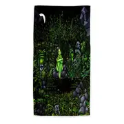 Green Wood Nymph Girl Surrounded by Odd Creatures Microfiber Beach Towel