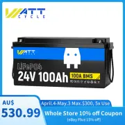 WattCycle 24V 100Ah Lithium LiFePO4 Battery Deep Cycle BMS Solar Boat Marine RV