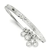 .925 Sterling Silver Children's Diamond Cut & Textured Bell Adjustable Bangle 6"
