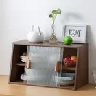 Small Kitchen Pantry Cabinet, Bamboo Sideboard with Glass Doors, Cupboard Foo...
