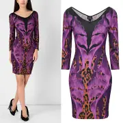 JUST CAVALLI BY ROBERTO CAVALLI DRESS JERSEY EXOTIC ANIMAL LEAF PRINT $595 40 4