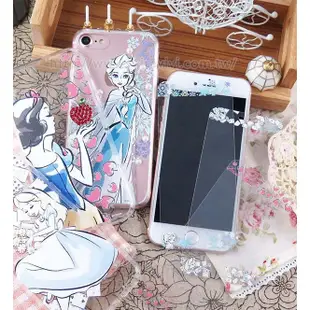 Disney迪士尼iPhone7手繪玻璃保護貼+彩繪雙料保護殼_公主系列(白)