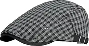 [Generic] Classic Plaid Newsboy Cap, Gray and Black Checkered Pattern, Adjustable Flat Driving Hat