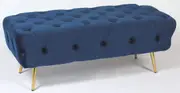 Button tufted bed end bench in navy blue