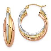 Sterling Silver Rhodium-Plated Rose/Yellow Gold-Plated Hoop Earrings
