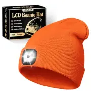 LED Beanie Hat with Light, Rechargeable Headlamp Hat, Gifts for Orange