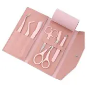 Choyu - Set of 6: Stainless Steel Eyelash Scissors + Razor + Tweezers (Various Designs) Set Of 6 - With Faux Leather Pouch - Pink - One Size