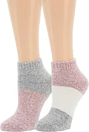 [Dearfoams] Ladies 2 Pair Pack Soft Comfort Full Cushion Multicolor Easy Care Anklet Footie with Grippers Lounge Slipper Socks