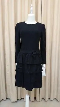 在飛比找Yahoo!奇摩拍賣優惠-M'S GRACY 秋冬上蕾絲下蛋糕黑色毛料洋裝 🌸日本製 