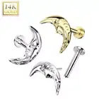 14 Karat Gold Labret / Monroe Stud 18 Gauge with Face In Crescent Moon