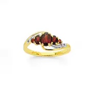 9ct Gold Garnet & Diamond Swirl Ring in Red