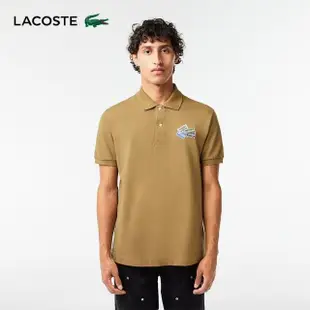 【LACOSTE】男裝-棉質網眼徽章短袖Polo衫(咖啡色)