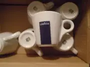 LAVAZZA HARD PORCELAIN ESPRESSO CUPS & SAUCERS BLU/BLUE LOGO 12 EACH NEW IN BOX