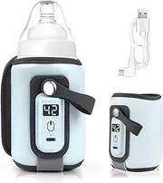Baby Bottle Warmer, 5-Temperature Baby Milk Heating Keeper, Portable USB Bottle Warmer with LED Display for Rapid Heating & Precise Temperature Control, Suitable for Home & Travel (Blue)