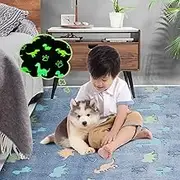 Meeting Story Kids rug Carpet Glow in The dark play mat bedroom rug 4x6,Dinosaur Area rug carpet for girls boys kids playroom bedroom carpet(Blue)
