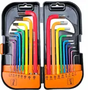 Allen Wrench/Hex Key Set Sae/Metric Sizes, Color S2 Heat-Treated Steel, Ball and