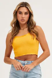 Orange Singlet Top Seamless - Size S, Women's Singlet