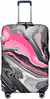 [Pvinnk] Pink Abstract Marble Gray Artistic Print Protective Luggage Cover Elastic Washable Suitcase Protector Travel Gear Protector, White, Medium