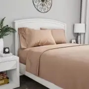 4-Piece Taupe Solid 75 Thread Count Polyester Queen Sheet Set