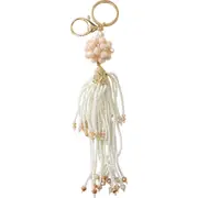 LVD Hanging Keyring Bag Hanger w/ Beads/Tassel Design Accessory 17cm Ivory