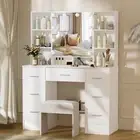 Vanity Set Makeup Desk Stool Dressing Table with 7 Drawer 10 LED Lighted Mirror