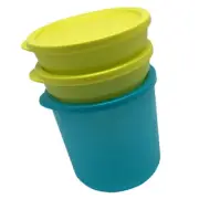 Tupperware Small Basic Bright Round Canister Containers Green and Blue Set of 3