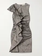 [Ulla Johnson] Ulla Johnson - Estella Ruffled Metallic Crinkled-taffeta Mini Dress - Silver - US2 US 2 Silver