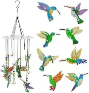 8 Pcs Hummingbird Diamond Art Wind Chimes Kits, FineGood Double-Sided 5D Diamond Art Painting Suncatcher Hanging Ornament Windchimes Outdoor for Home Garden Decor