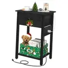 Nightstand with Charging Station, Bedside Tables with Large Drawer and Black