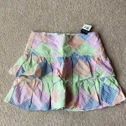 NWT RALPH LAUREN GIRLS SKIRT, 12, TIERED, PATCHWORK PLAID STRIPED, SIDE ZIP