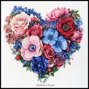 Heart-shaped Flowers 2 Chart Counted Cross Stitch Patterns Needlework DMC Color