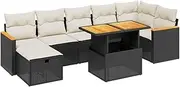 vidaXL 8-Piece Poly Rattan Garden Lounge – Modular Sofa, Cushions, Adjustable Table - Outdoor Patio Furniture, Black