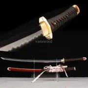 Japanese Tachi T10 Steel Clay Tempered Abrasive Sword Full Tang Brass Tsuba Shar
