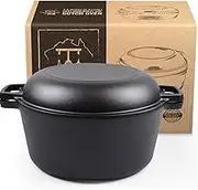 2-in-1 Cast Iron Dutch Oven & Skillet Set - 5.2L Pre-Seasoned Combo for BBQ, Camping, Stovetop & Grill | Induction Compatible Cookware with Lid | Indoor/Outdoor Durable Kitchen & Backpacking Essentials