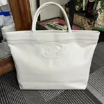 🇯🇵日本代購 中古香奈兒 CHANEL 白色荔枝紋牛皮托特 特價優惠 原價3萬+