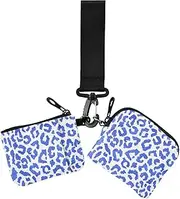 [Amooorous] Blue Leopard Print Women's Card Cases Change Holder Slim Detachable ID Card Holders Protector with Wristlet Strap for Ladies 2 Pcs, blue leopard print, One Size, Casual, Blue Leopard Print, One Size,
