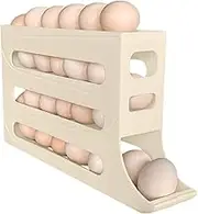 4 Tiers Egg Holder for Fridge - Auto Rolling Fridge Egg Organizer, Space-Saving Egg Dispenser Holder, 30 Eggs Fridge Egg Rack Large Capacity Egg Dispenser for Refrigerator (White)