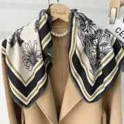 70% Cashmere 30% Silk Square Shawl Bird language Flower Printing Shawl 65*65cm