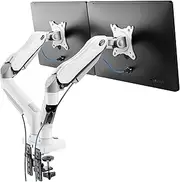 HUANUO White Monitor Mount for 2 Monitors, Suitable for 13 to 32 Inch Screens, Height Adjustable, Tilt, Swivel and Rotate, with a Load Capacity of up to 9 kg, Desk Clamp