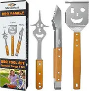 Steven-Bull Heavy Duty BBQ Grilling Tool Sets, Extra Thick Stainless Steel Spatula Fork and Tongs, Extra Long Grill Accessories, 18 Inch, Best for Barbecue & Grilling, Gift Box Package, 3 Pack