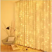 Litogo 300LED Curtain Lights, 3x3m Waterfall Fairy Lights 8 Modes USB Plug in Twinkle Wall Lights, Hanging Window Silver Wire String Lights Indoor (Warm White)