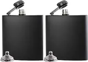 Hip Flask for Liquor 2PCS Thin Flasks Black 6oz Stainless Steel Leakproof with 2 pcs Funnel for Gift, Camping, Wedding Party