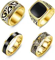 [Jstyle] 4Pcs Stainless Steel Vintage Signet Rings for Men Biker Rings Set Pinky Thumb Celtic Band Ring Spinner Ring Silver Gold Polished Edge Mens Rings for Men Jewelry Gift