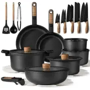 34pcs Pots and Pans Set, Nonstick Cookware Set Detachable Handle, Inducti
