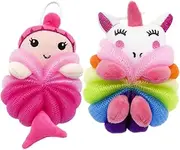 Toddmomy Kids Bath Sponge 2pcs Kids Loofah Animal Bath Loofahs Mermaid Cartoon Shower Loofahs Cute Bath Sponges Pouf Body Scrubbers Shower Loufah Sponge